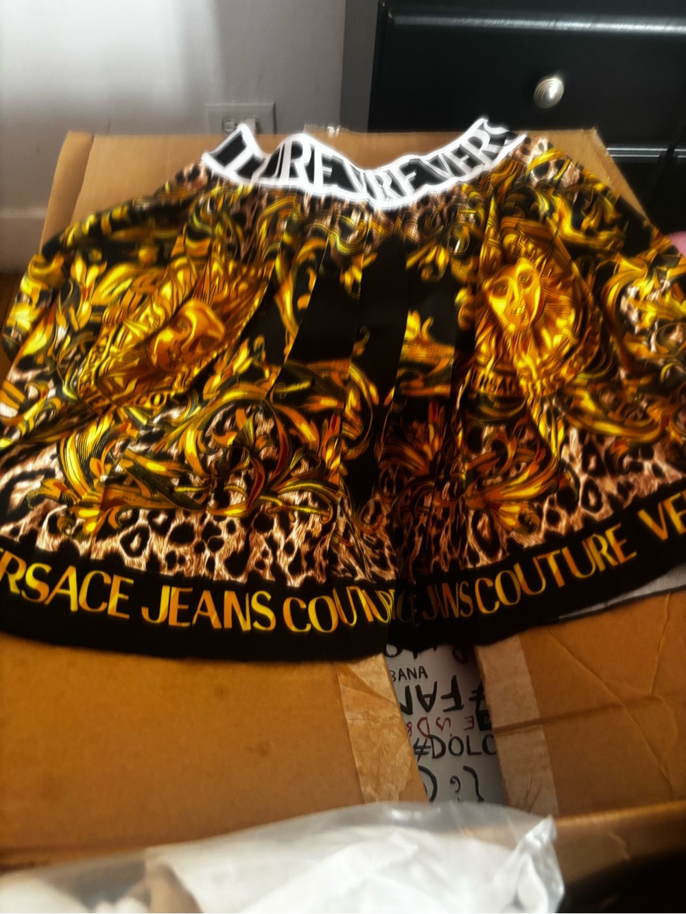 Versace Jeans Couture Black and Gold Baroque Leopard Print Skirt